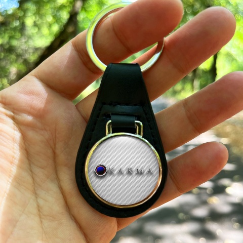 Karma Keychain Leather Light Carbon Blue Eclipse Logo