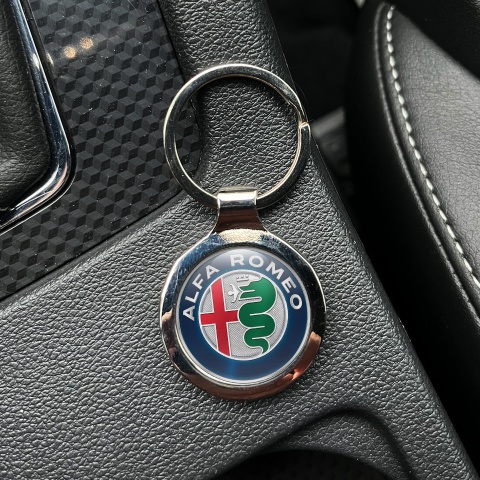 Alfa Romeo Key Holder Metal Navy Blue Silver Emblem Color Edition