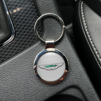 Aston Martin Key Holder Metal Light Grey White Classic Emblem
