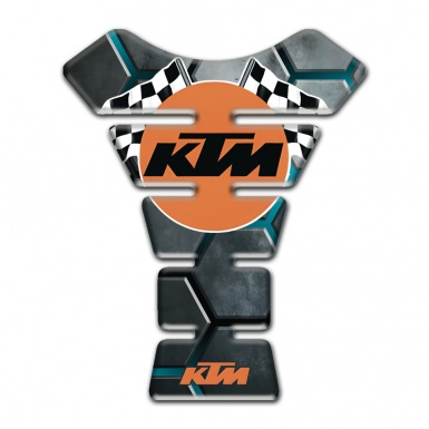 KTM Tank Protector Gray Figures with Turquoise Chanels Base and Flags logo 