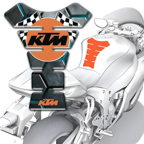 KTM Tank Protector Gray Figures with Turquoise Chanels Base and Flags logo 