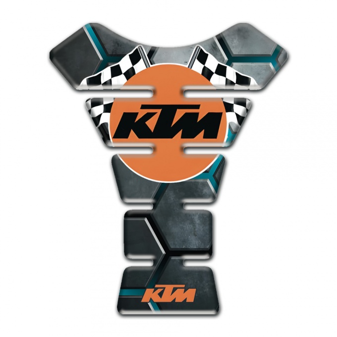 KTM Tank Protector Gray Figures with Turquoise Chanels Base and Flags logo 