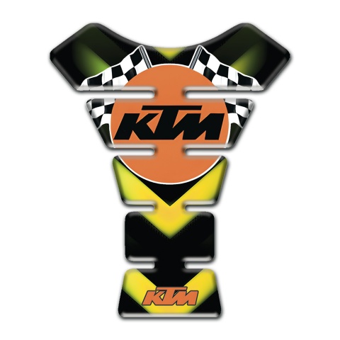 KTM Tank Pad Motorbike Black with Green Yellow Print and Flags Logo 