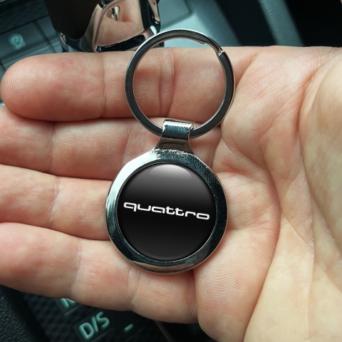 Audi Quattro Keychain Metal Black White Logo Design