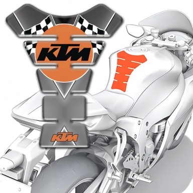 KTM  Tank Protector Gray with White Stripe Base and Racing Flags logo 