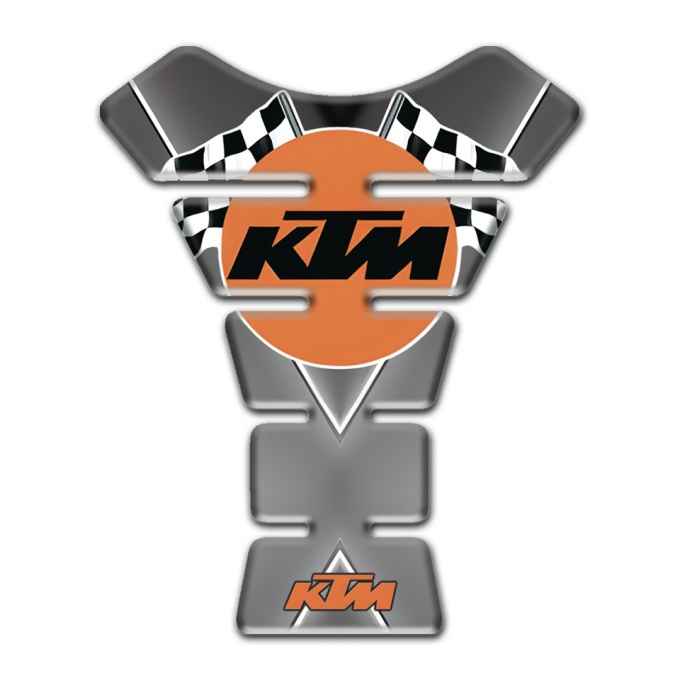 KTM  Tank Protector Gray with White Stripe Base and Racing Flags logo 
