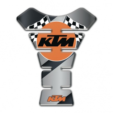 KTM Tank Pad Protector Gray Diagonal Band Base and Racing Flags Logo 