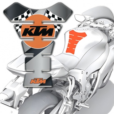 KTM Tank Pad Protector Gray Diagonal Band Base and Racing Flags Logo 