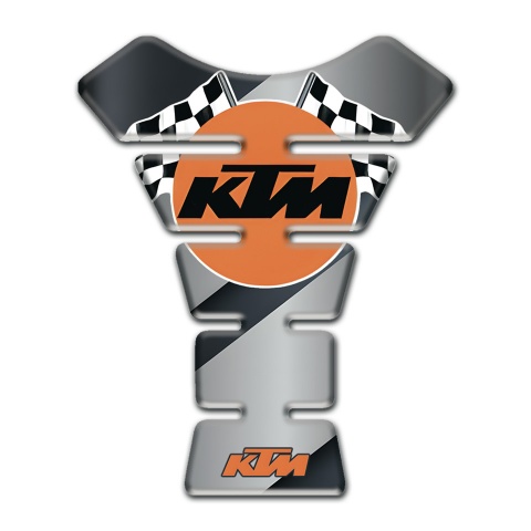 KTM Tank Pad Protector Gray Diagonal Band Base and Racing Flags Logo 