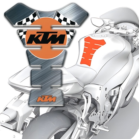 KTM Tank Pad Motorbike Polished Base with Racing Flags Logo 