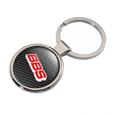 BBS Metal Key Ring Dark Carbon Red White Outline Logo Design