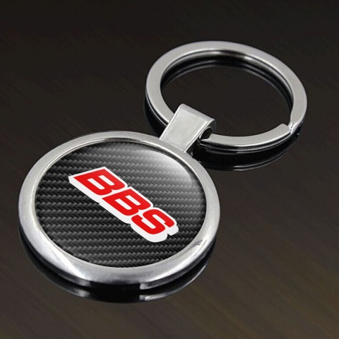 BBS Metal Key Ring Dark Carbon Red White Outline Logo Design