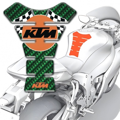 KTM Tank Guard Pads Green Carbon Base Racing Flags Logo