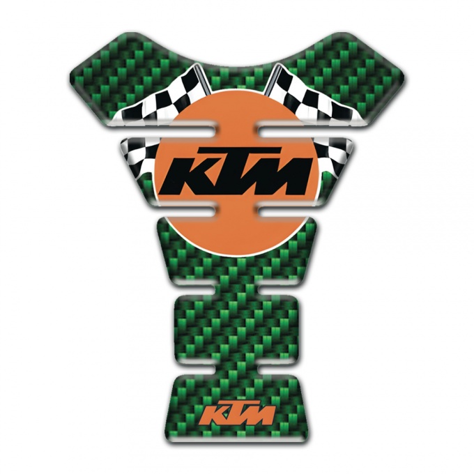 KTM Tank Guard Pads Green Carbon Base Racing Flags Logo