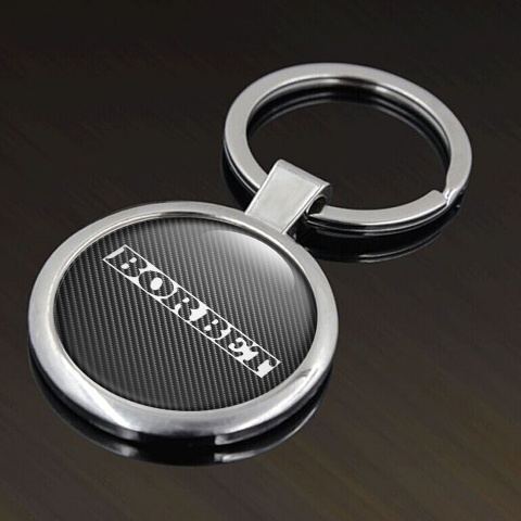 Borbet Key Fob Metal Dark Carbon White Rectangle Logo Design