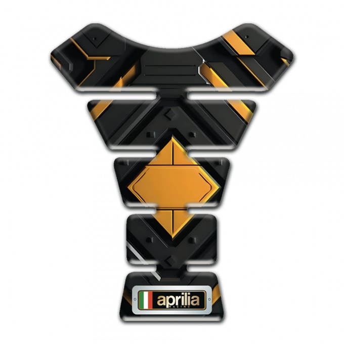 Aprilia Tank Pad Motorbike Black with Yellow Rhombus Design 