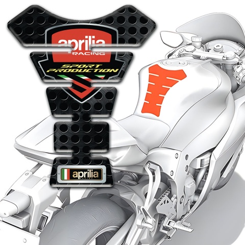 Aprilia Tank Guard Pads Perforated Black Base Racing Logo Style 