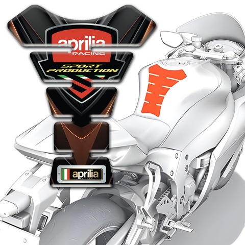 Aprilia Tank Pad Protector Black Brown Design with Sport Production Logo 