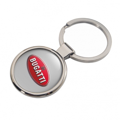 Bugatti Keychain Metal Light Grey Red Logo Classic
