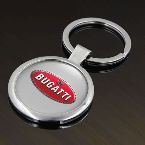 Bugatti Keychain Metal Light Grey Red Logo Classic