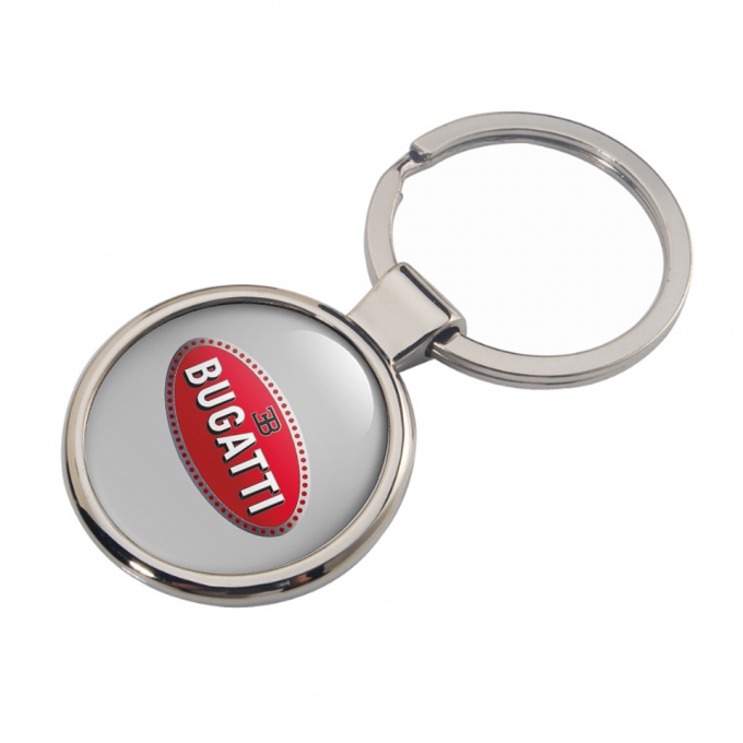 Bugatti Keychain Metal Light Grey Red Logo Classic