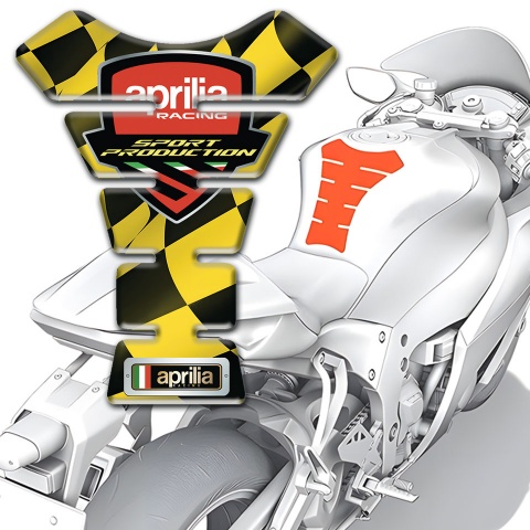 Aprilia Tank Fuse Black Yellow Squares base Racing Logo 