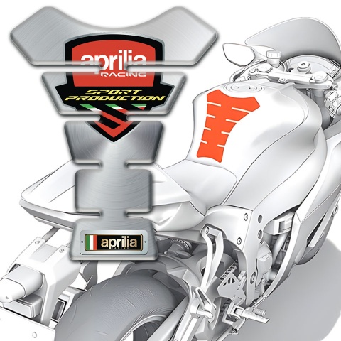 Aprilia Tank Pad Motorbike Silver Base Sport production Logo 