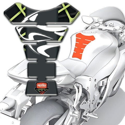Aprilia Tank Protector Black with Green Lines base White Logo Style 