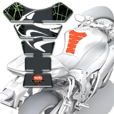 Aprilia Tank Pad Motorbike Green Spider Web Base White Logo 