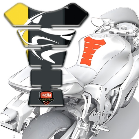 Aprilia Tank Pad Motorbike Black Yellow halves Background Tiger Head Logo 
