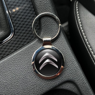 Citroen Keychain Metal Black Light Chrome Logo Edition