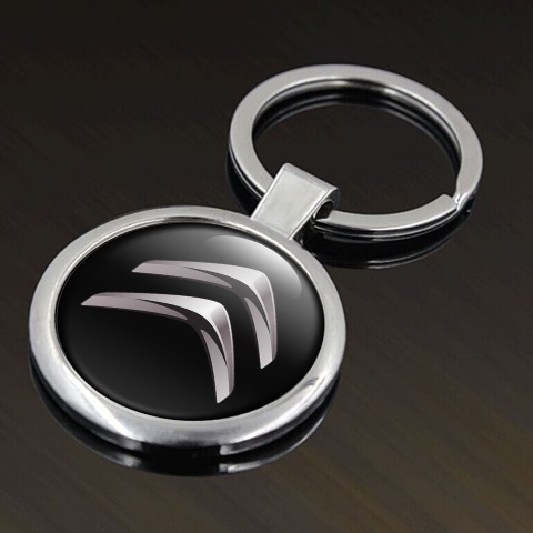 Citroen Keychain Metal Black Light Chrome Logo Edition
