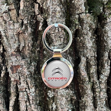 Citroen Racing Metal Key Ring Light Carbon Silver Red Logo Design