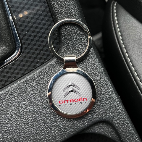 Citroen Racing Metal Key Ring Light Carbon Silver Red Logo Design