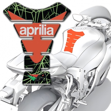 Aprilia Tank Guard Pads Green Spider Web base Orange Logo 