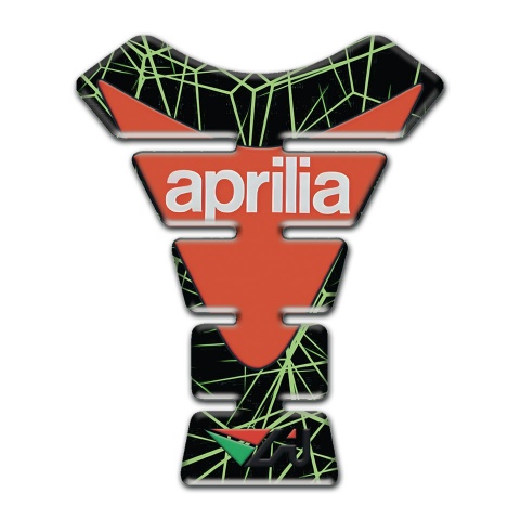 Aprilia Tank Guard Pads Green Spider Web base Orange Logo 