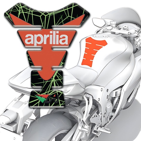 Aprilia Tank Guard Pads Green Spider Web base Orange Logo 