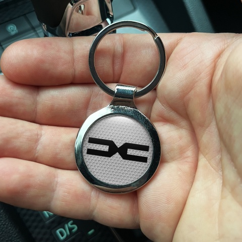 Dacia Metal Fob Chain Grey Honeycomb Black Logo Design