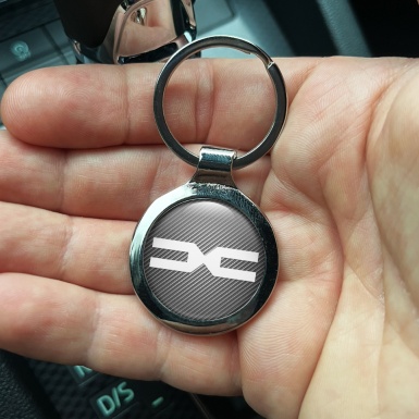 Dacia Metal Key Ring Dark Carbon White Logo Design