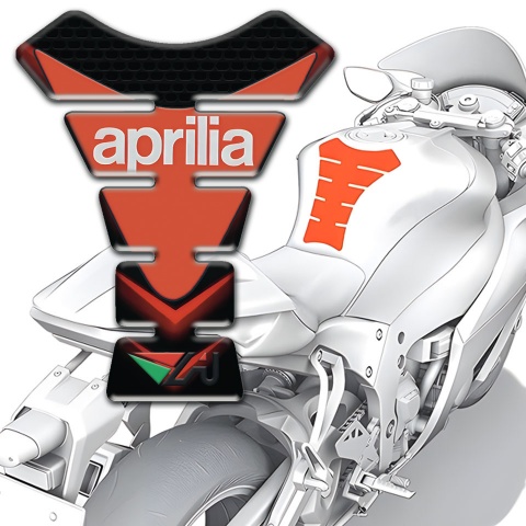 Aprilia Tank Pad Motorbike Black with Red V Shape Decoration Version 