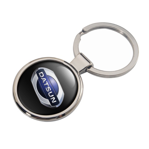 Datsun Keychain Metal Black Dark Blue Oval Logo Design