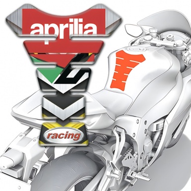 Aprilia Tank Pad Motorbike Silver Yellow Print Racing logo