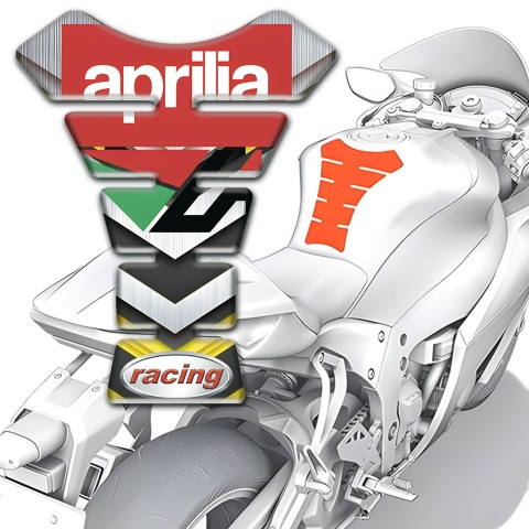 Aprilia Tank Pad Motorbike Silver Yellow Print Racing logo