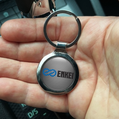 Enkei Metal Key Ring Dark Carbon Black Blue Logo Edition
