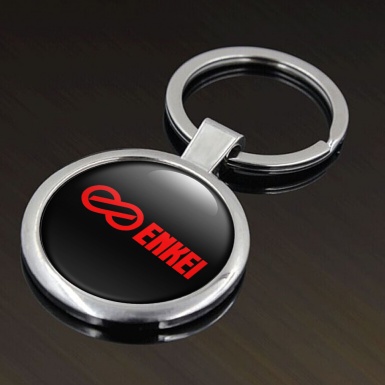 Enkei Keychain Metal Black Red Classic Logo Design