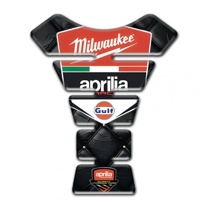 Aprilia Tank Protector Black Leather effcet Milwaukee Logo 