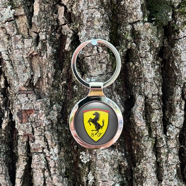 Ferrari Key Fob Metal Dark Carbon Yellow Shield Design
