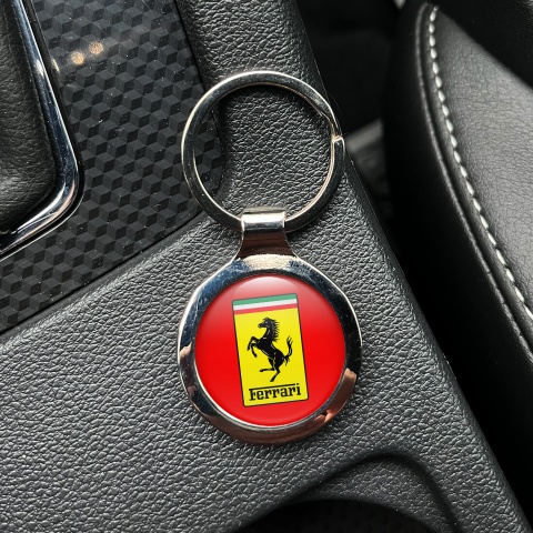 Ferrari Keychain Metal Red Yellow Rectangle Design