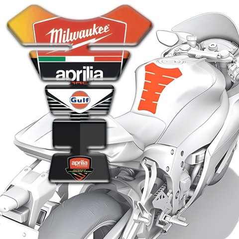 Aprilia Tank Pad Motorbike Orange Yellow Motive Design Milwaukee Style 