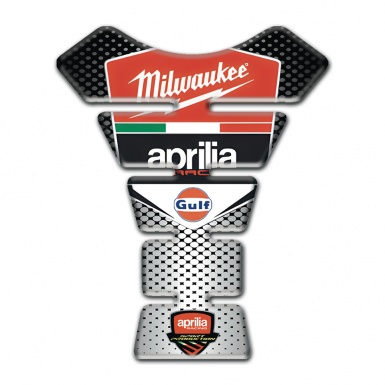 Aprilia Tank Guard Pads Silver Black base Milwaukee edition 
